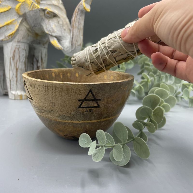 Dřevěná Rituální Miska pro Vykuřovací Svazky - 4 Elementy - 12x7cm