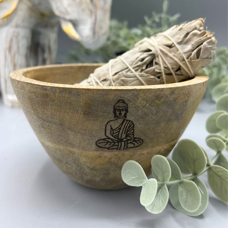 Dřevěná Rituální Miska pro Vykuřovací Svazky - Buddha - 12x7cm
