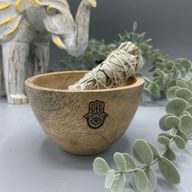 Dřevěná Rituální Miska pro Vykuřovací Svazky - Hamsa - 12x7cm