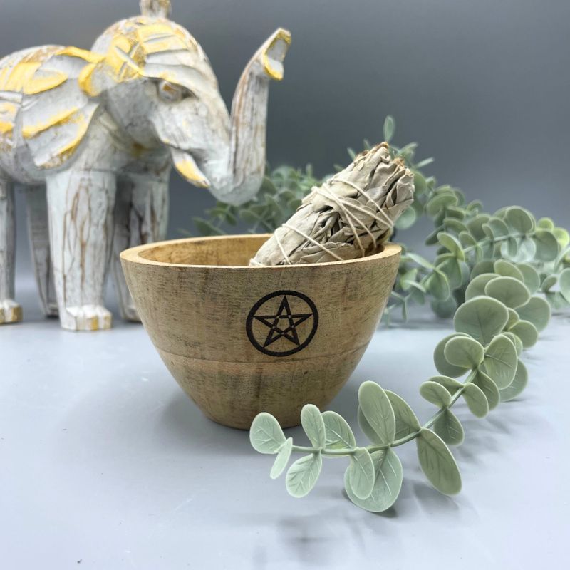 Dřevěná Rituální Miska pro Vykuřovací Svazky - Pentagon - 12x7cm
