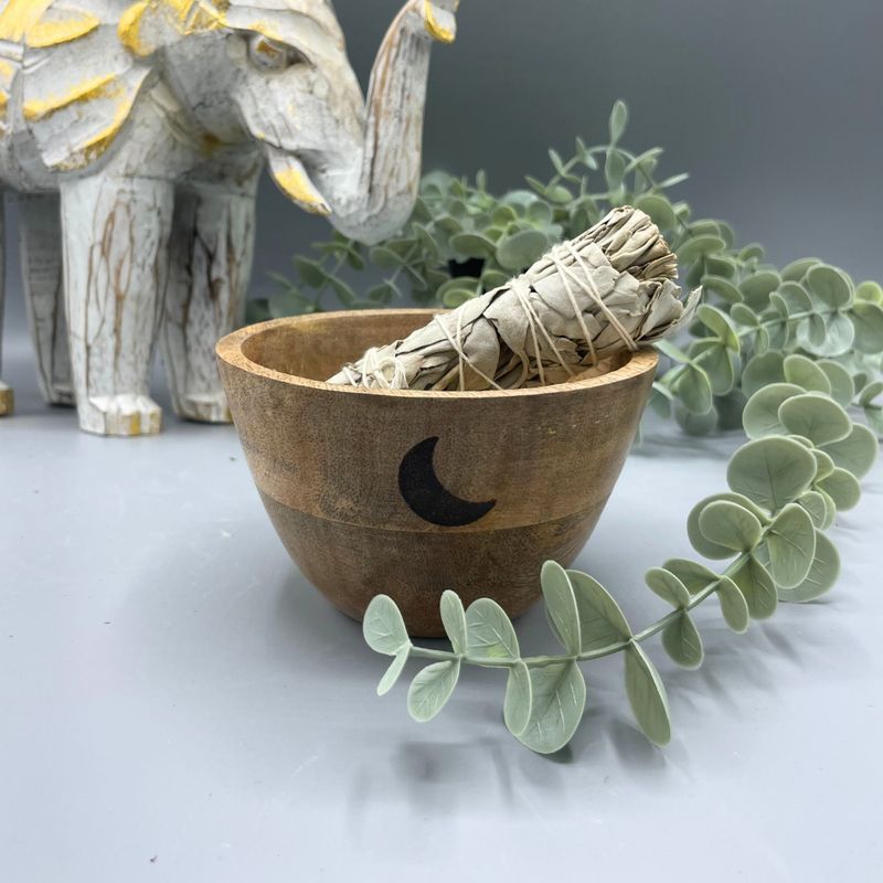 Dřevěná Rituální Miska pro Vykuřovací Svazky - 3 Měsíce - 12x7cm