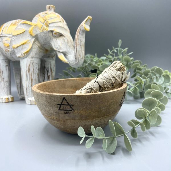Dřevěná Rituální Miska pro Vykuřovací Svazky - 4 Elementy - 14x7cm