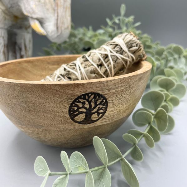 Dřevěná Rituální Miska pro Vykuřovací Svazky - Strom Života - 14x7cm