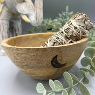 Dřevěná Rituální Miska pro Vykuřovací Svazky - 3 Měsíce - 14x7cm