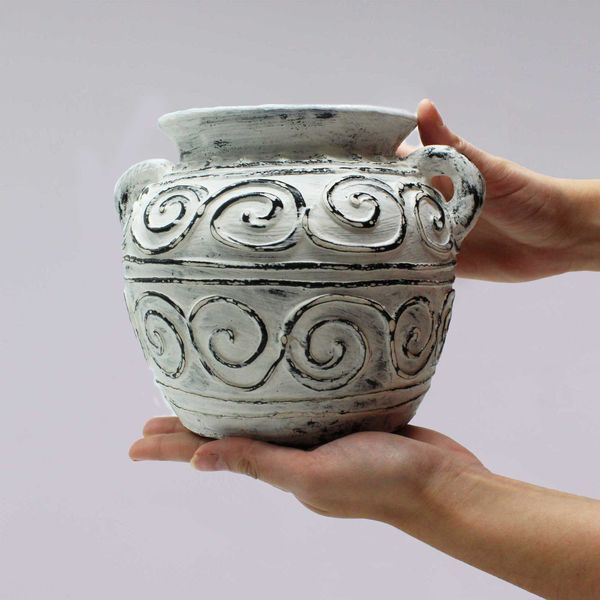 Řecký Hliněný Květináč s Uchy - Krémový 15cm