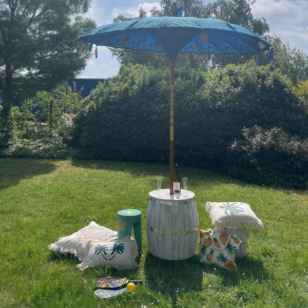 Balinejský Patio Slunečník - Bavlna - Tyrkysový Dekor - 2m
