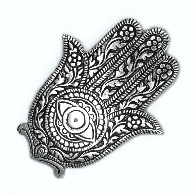Stojan na Vonné Tyčinky z Leštěného Hliníku - Hamsa 14cm