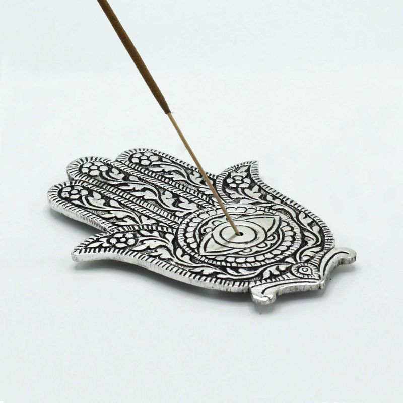 Stojan na Vonné Tyčinky z Leštěného Hliníku - Hamsa 14cm