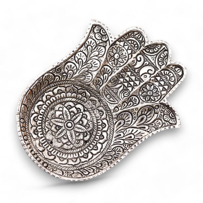 Stojan na Vonné Tyčinky z Leštěného Hliníku - Hamsa 18x13cm