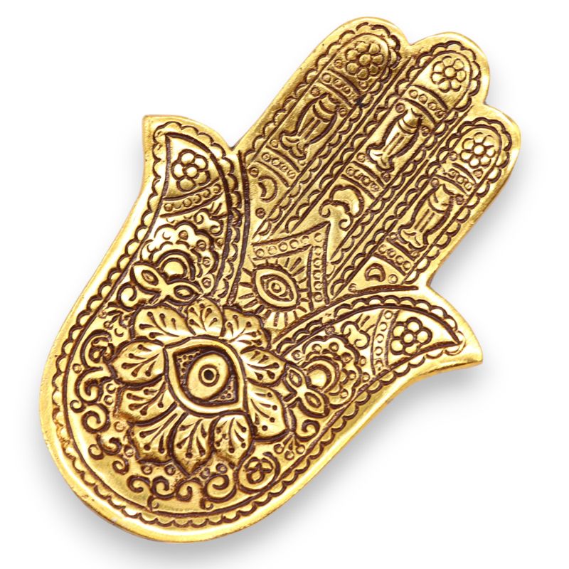 Stojan na Vonné Tyčinky z Pozláceného Hliníku - Hamsa 13x5.5cm