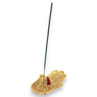Stojan na Vonné Tyčinky z Pozláceného Hliníku - Hamsa 13x5.5cm
