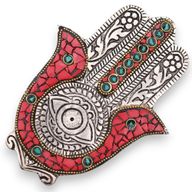 Stojan na Vonné Tyčinky - Červená & Zelená Hamsa 13x5.5cm
