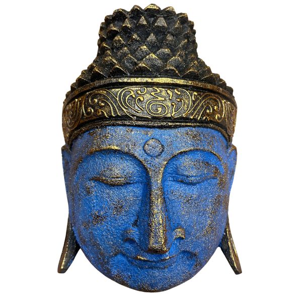 Domácí Dekorace - Hlava Buddhy - 25cm - Modrý Lesk