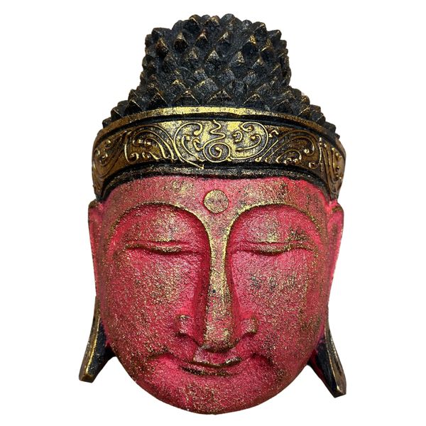Domácí Dekorace - Hlava Buddhy - 25cm - Červený Lesk