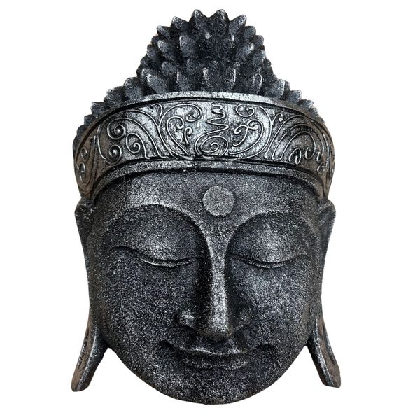 Domácí Dekorace - Hlava Buddhy - 25cm - Stříbrný Lesk