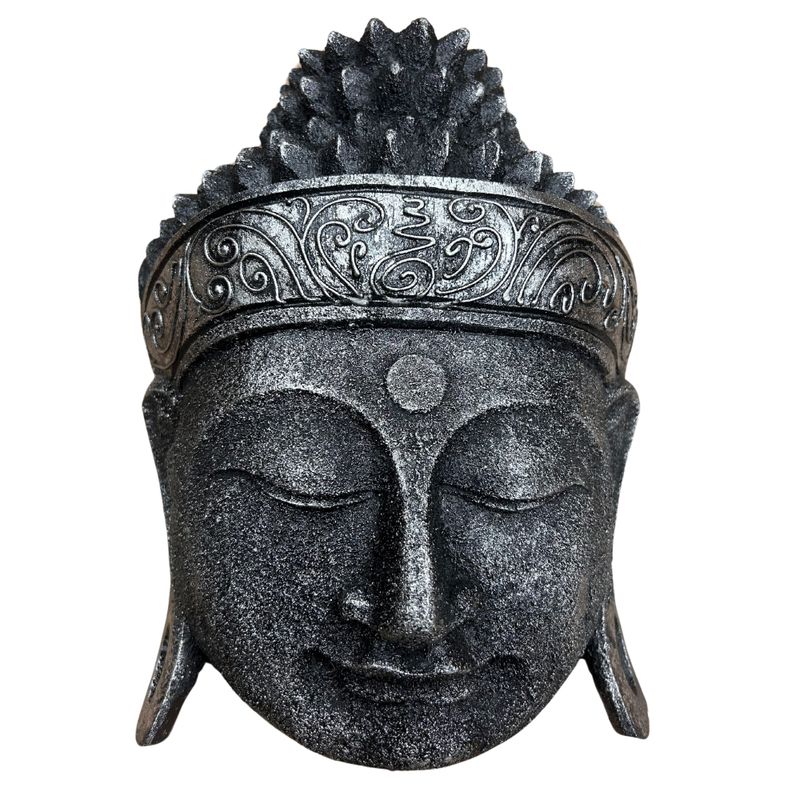 Domácí Dekorace - Hlava Buddhy - 25cm - Stříbrný Lesk