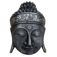 Domácí Dekorace - Hlava Buddhy - 25cm - Stříbrný Lesk
