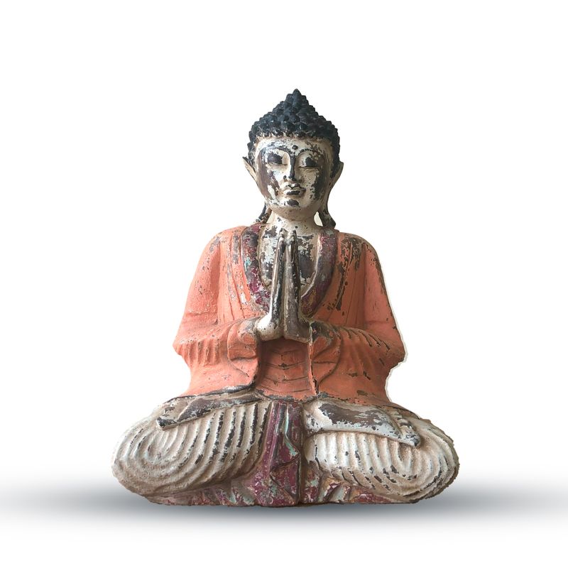 Vintage Oranžová Ručně Vyřezávaná Socha Buddhy - 30cm - Vítejte