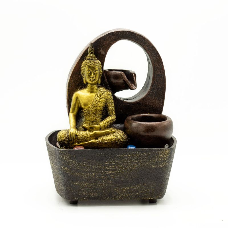 Stolní Fontánka - 21.5cm - Zlatý Buddha & Nádobky