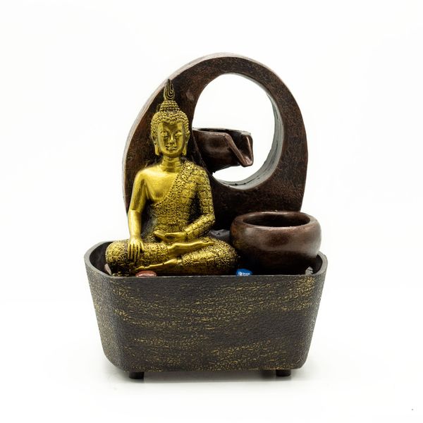 Stolní Fontánka - 21.5cm - Zlatý Buddha & Nádobky