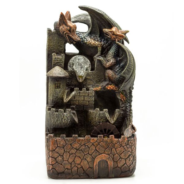Stolní Fontánka - 35cm - Draci Křišťálová Koule & Vodní kolo