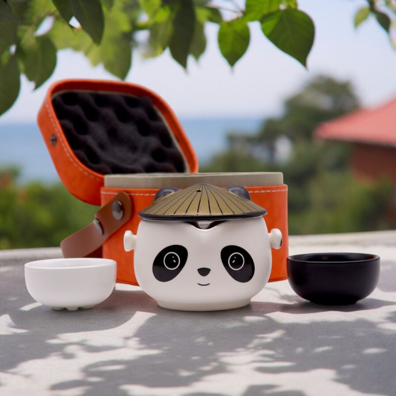Čajová Souprava Panda - Dva Šálky - Cestovní Balíček