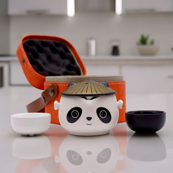 Čajová Souprava Panda - Dva Šálky - Cestovní Balíček