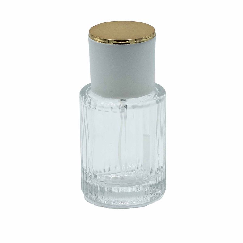 Kulatá Žebrovaná Láhev se Sprejem a Uzávěrem 30ml - Bílá