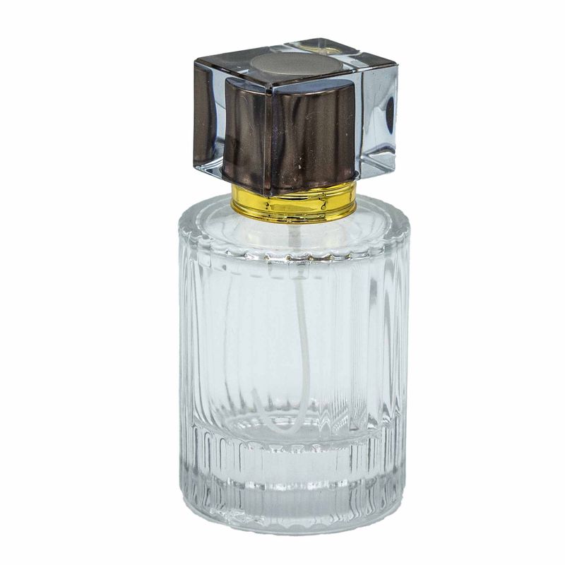 Kulatá Žebrovaná Láhev se Sprejem a Uzávěrem 50ml - Hnědá
