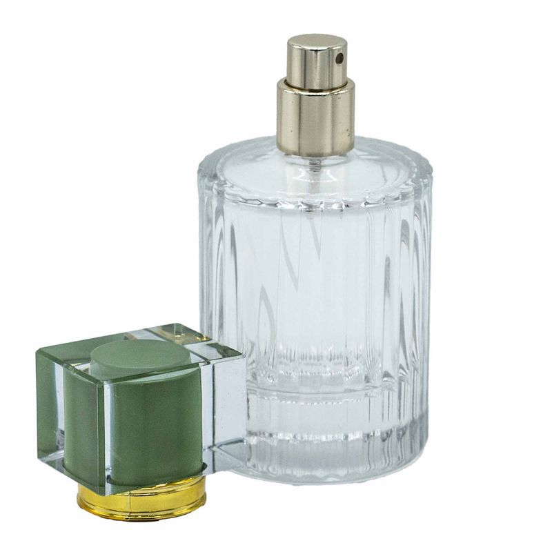 Kulatá Žebrovaná Láhev se Sprejem a Uzávěrem 50ml - Modrozelená