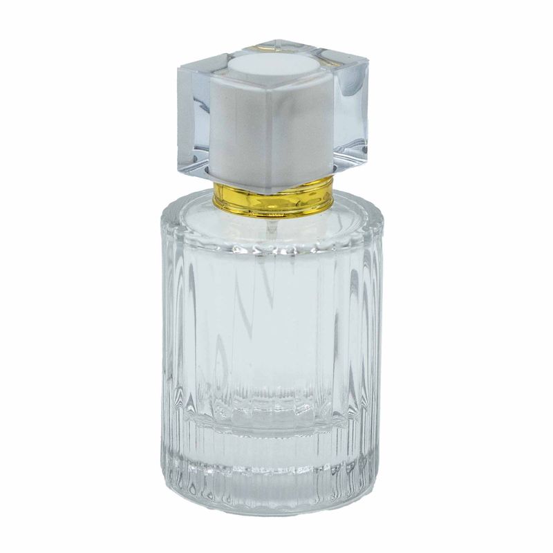 Kulatá Žebrovaná Láhev se Sprejem a Uzávěrem 50ml - Bílá