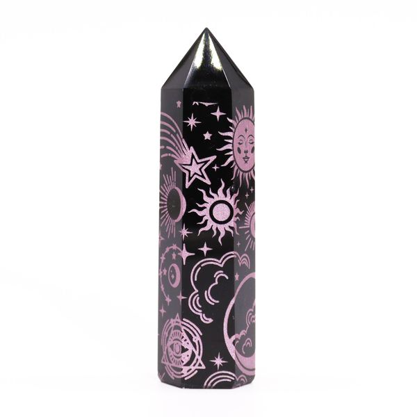 Černé Obsidiánové Hroty (cca 60-70 gm 9cm) - Mystický Příběh - Růžová Růže