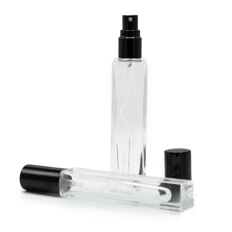 10ml Čtvercová Vysoká Štíhlá Lahvička, Černý Sprej a Uzávěr