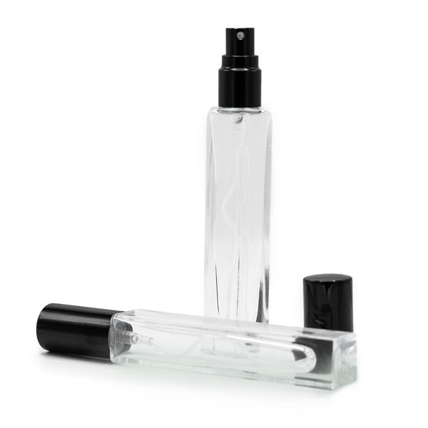10ml Čtvercová Vysoká Štíhlá Lahvička, Černý Sprej a Uzávěr