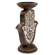Svícen z Mangového Dřeva - Hamsa - Velký 25x18cm