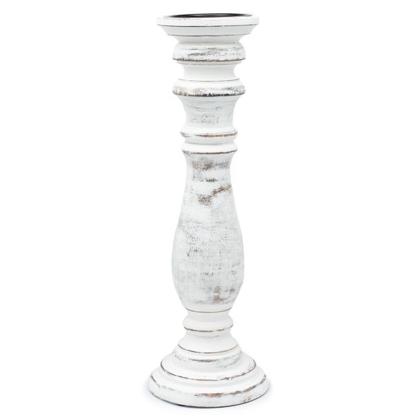 Klasický Svícen - Bílý Vymývaný - 37x10cm - Velký