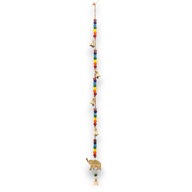 Indické Zvonkohry - Mosazní Slon s Chakra Korálky - 53cm