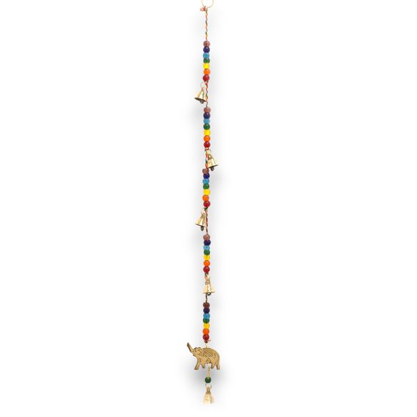 Indické Zvonkohry - Mosazní Slon s Chakra Korálky - 53cm