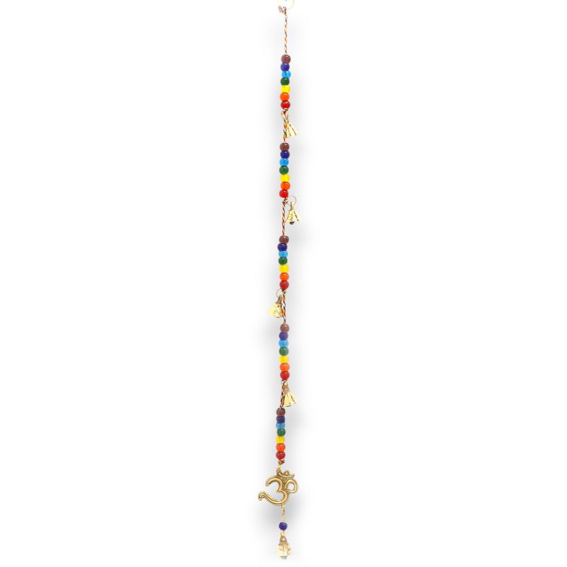 Indické Zvonkohry - Mosazní Óm s Chakra Korálky a Zvonky - 53cm