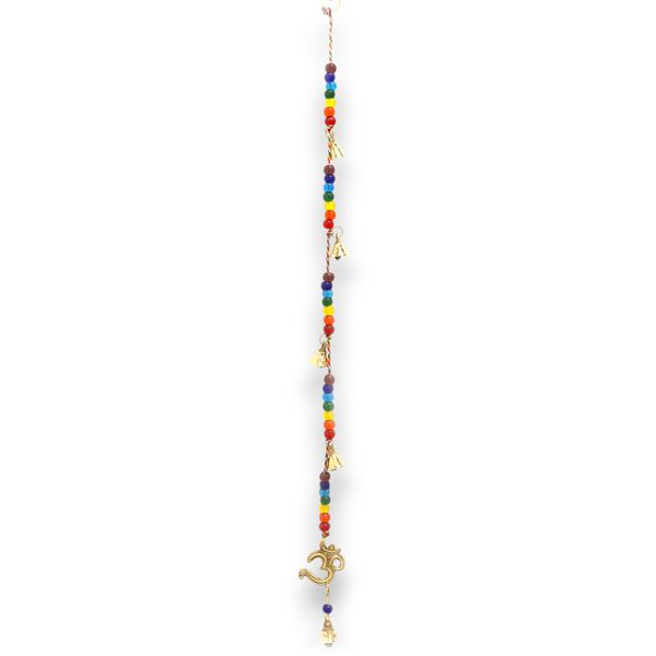 Indické Zvonkohry - Mosazní Óm s Chakra Korálky a Zvonky - 53cm