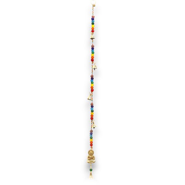 Indické Zvonkohry - Mosazní Buddha s Chakra Korálky a Zvonky - 53cm