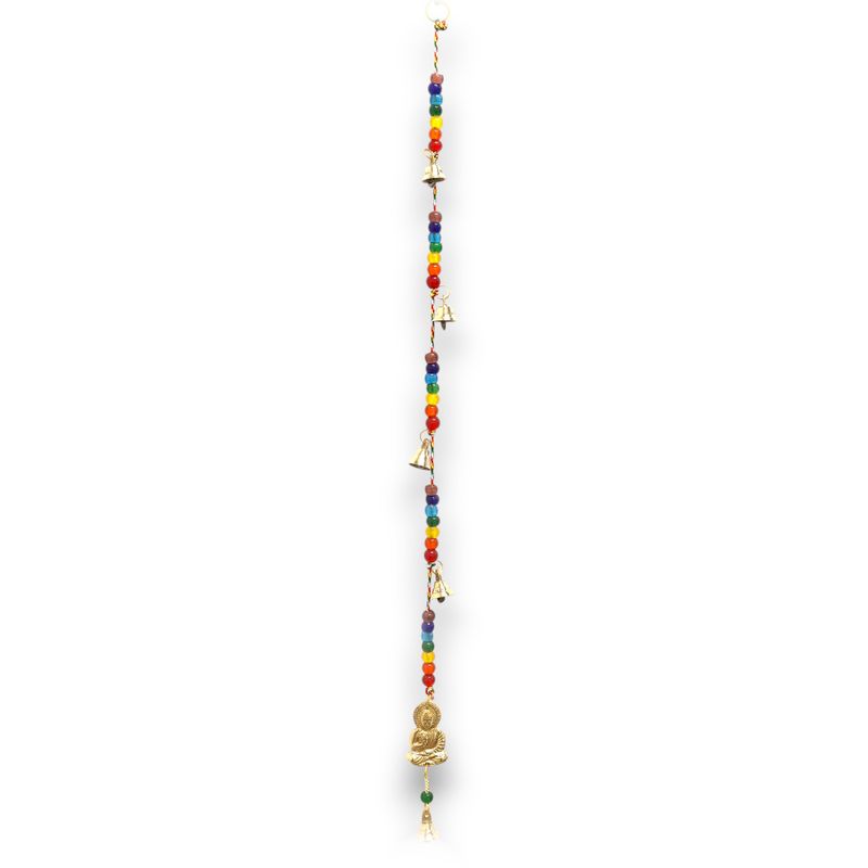 Indické Zvonkohry - Mosazní Buddha s Chakra Korálky a Zvonky - 53cm