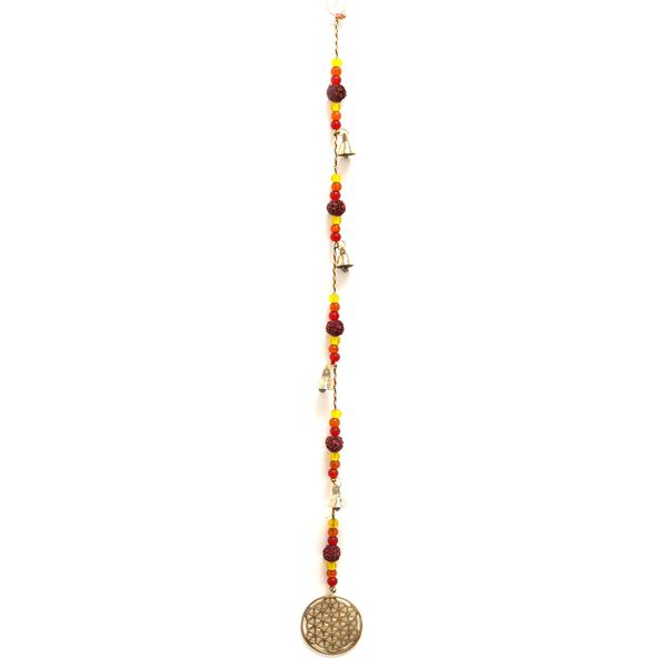 Indické Zvonkohry - Mosazní Květ Života s Rudraksha Korálky a Zvonky - 6x63cm