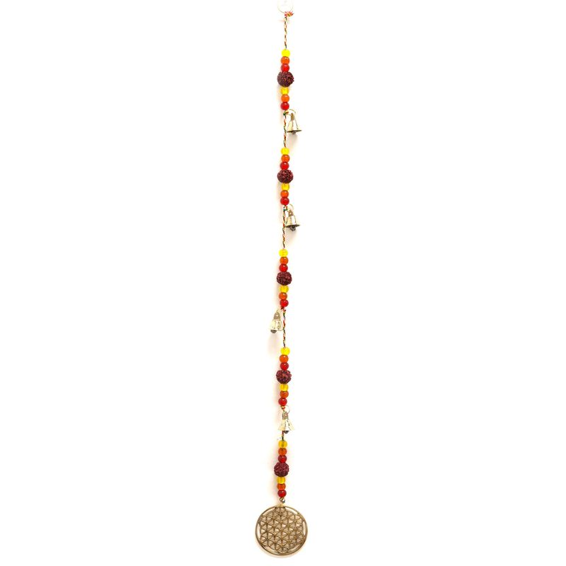 Indické Zvonkohry - Mosazní Květ Života s Rudraksha Korálky a Zvonky - 6x63cm
