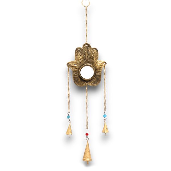 Indické Zvonkohry - Hamsa Malé Zrcadlo se Zvonky - 14x55cm