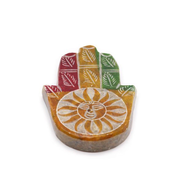 Mydlový kámen Hamsa držák na vonné tyčinky 9x6 cm - Sluneční tvář