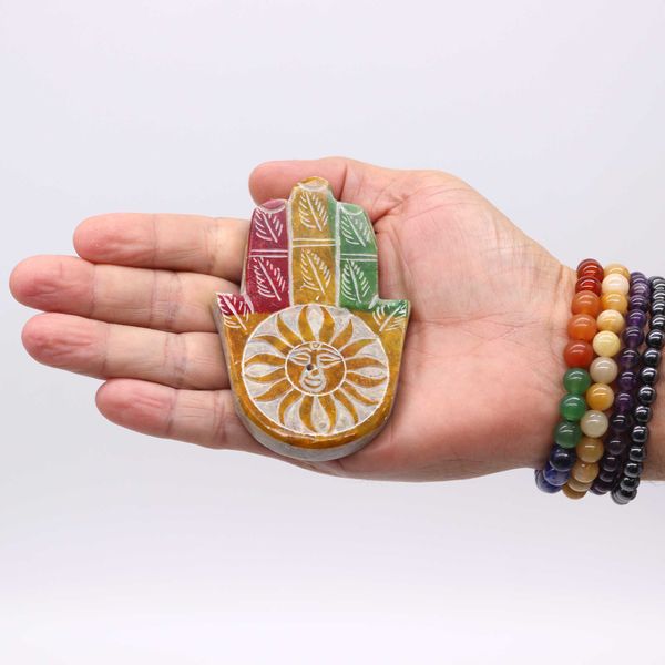 Mydlový kámen Hamsa držák na vonné tyčinky 9x6 cm - Sluneční tvář