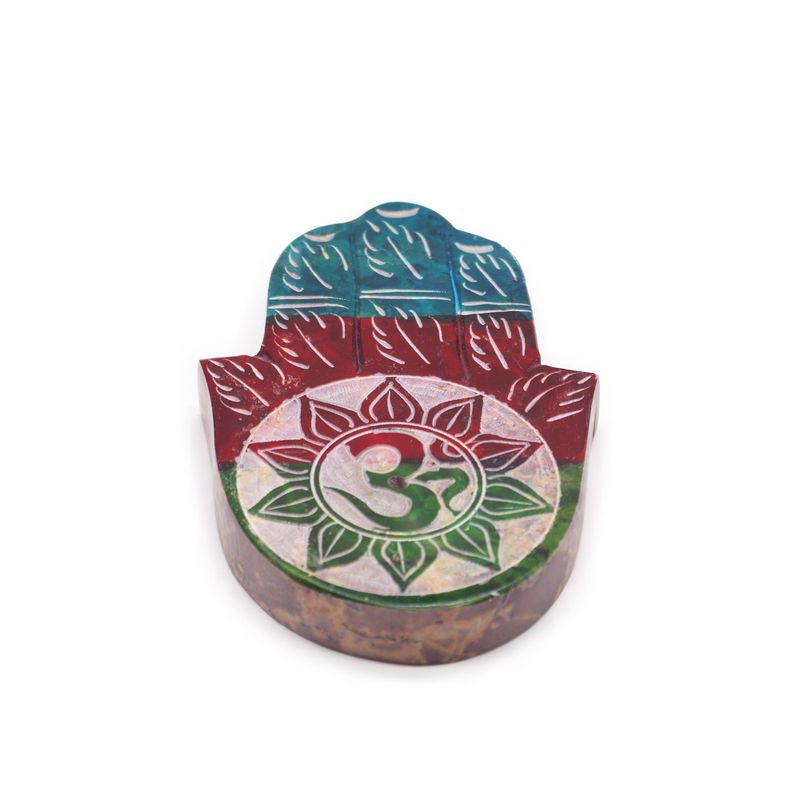 Stojánek na kadidlo z mydlového kamene Hamsa 9×6 cm -OM