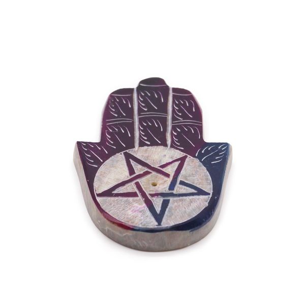 Držák na kadidlo z mýdlového kamene Hamsa, 9x6 cm, ve tvaru pětiúhelníku