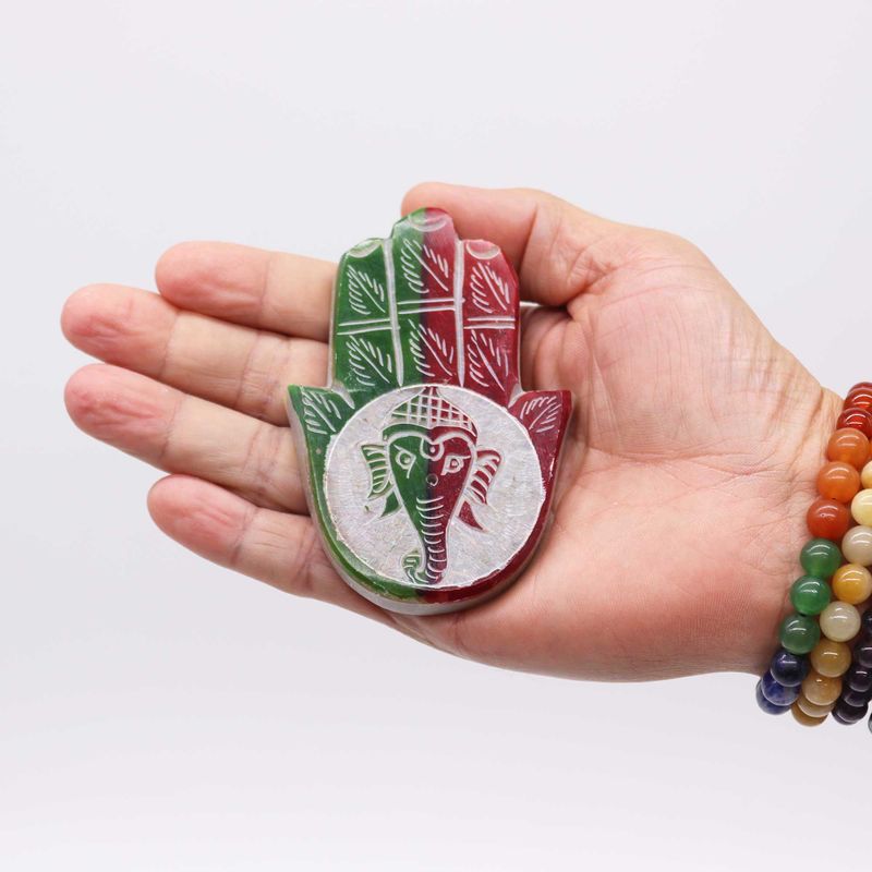Mýdlový kámen Hamsa stojánek na kadidlo 9x6 cm -Ganéša